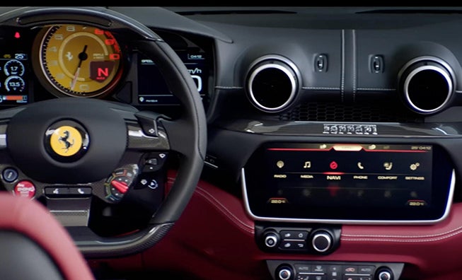 Red Ferrari Portofino M Side View in Redwood City CA